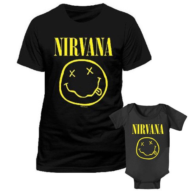 Duo Rockset Nirvana papa t-shirt & Nirvana baby romper Smiley